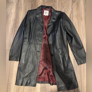 ZJazz Collection 90s Women's Black Leather Coat Trench